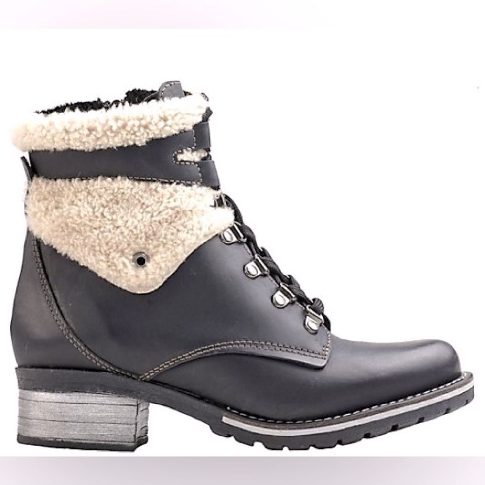 Dromedaris Leather Lace-Up Ankle Kara Shearling sherpa combat boots 38/US 7.5-8
